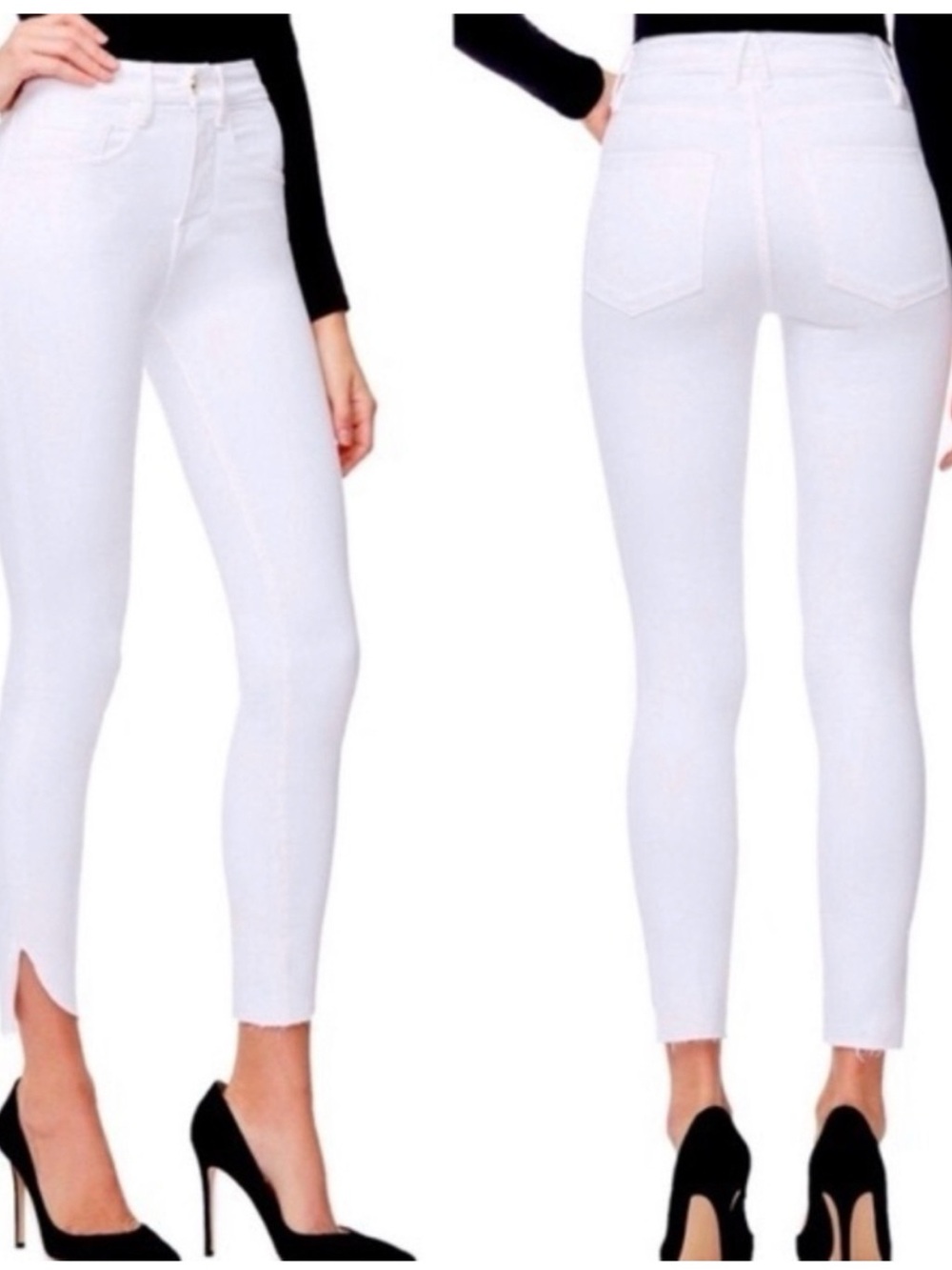 NWT Good American Good legs White cropped Skinny Jeans with Ankle Slit Sz 26